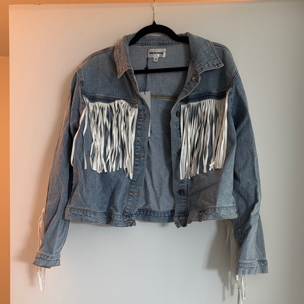 Vigoss Blue Denim Jacket with White Fringe